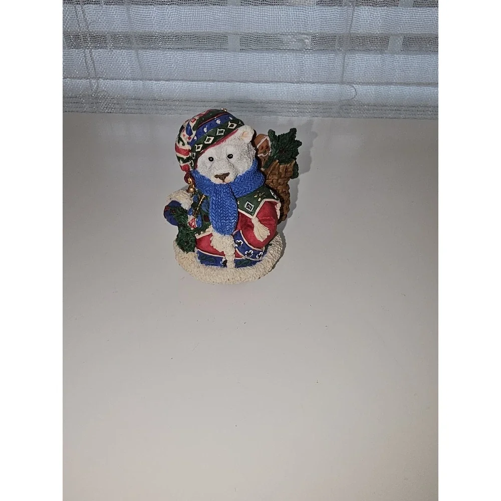 Vintage Christmas Bear Figurine Resin Holiday‎ Winter Décor Hand Painted